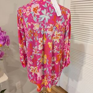 Floral Pink Blouse with Vibrant Design Size M Good For L New With Tag